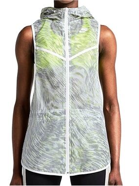 Nike Tech Hyperfuse Neon Yellow & White Hooded windbreaker zip up vest